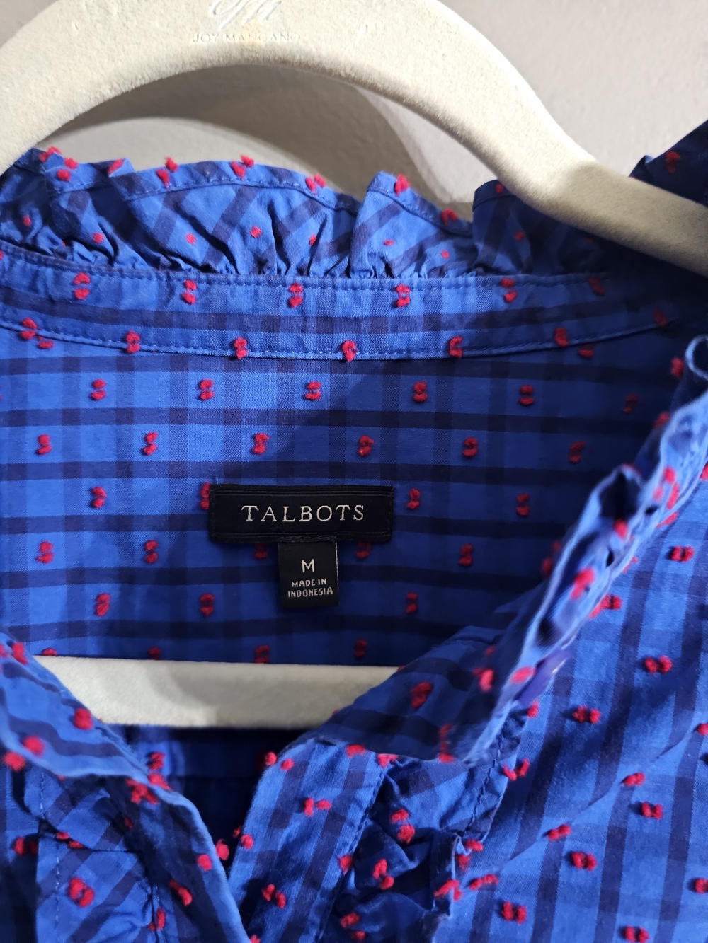 Talbots Blue Patterned Ruffle Front Button-Down Shirt - Picture 3 of 4